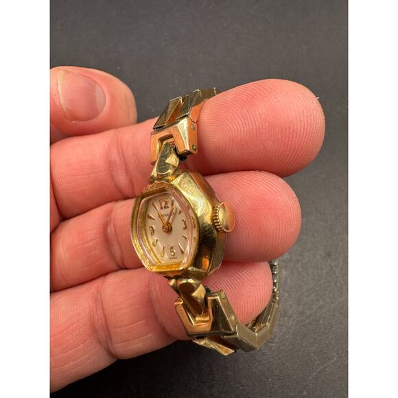 Vtg Wittnauer Art Deco Gold Filled Mechanical Swiss Watch 15.5mm Rare Band - Picture 4 of 14